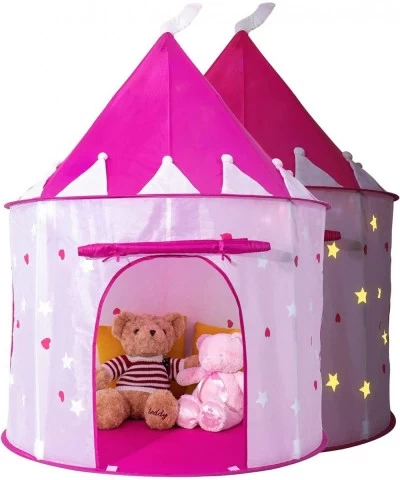 Princess Castle Play Tent with Glow in The Dark Stars Foldable Pink Pop up Kids Tent Playhouse Toys for Indoor Outdoor Toddle...