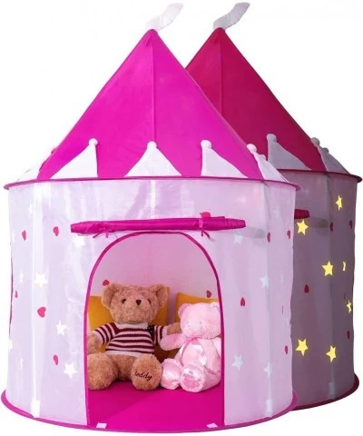 Princess Castle Play Tent with Glow in The Dark Stars Foldable Pink Pop up Kids Tent Playhouse Toys for Indoor Outdoor Toddle...