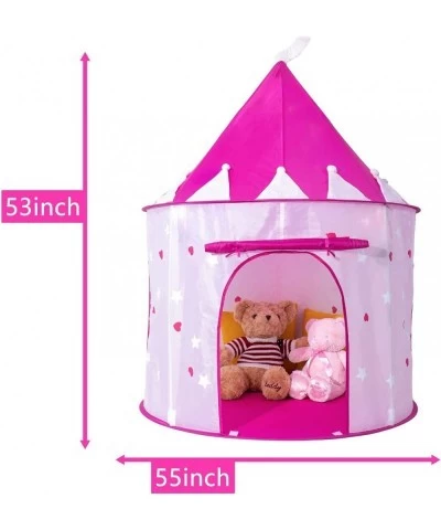 Princess Castle Play Tent with Glow in The Dark Stars Foldable Pink Pop up Kids Tent Playhouse Toys for Indoor Outdoor Toddle...