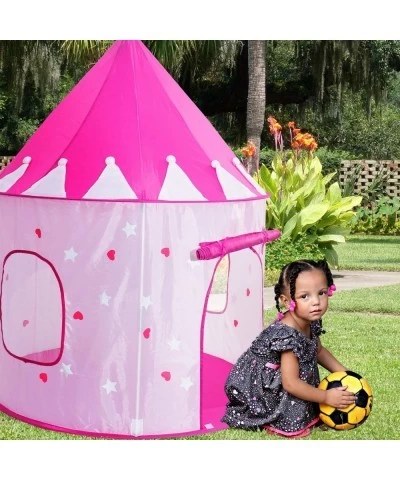 Princess Castle Play Tent with Glow in The Dark Stars Foldable Pink Pop up Kids Tent Playhouse Toys for Indoor Outdoor Toddle...