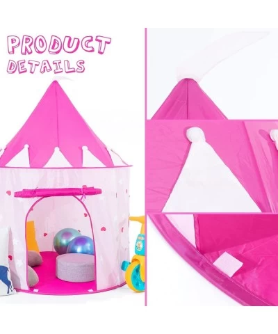 Princess Castle Play Tent with Glow in The Dark Stars Foldable Pink Pop up Kids Tent Playhouse Toys for Indoor Outdoor Toddle...