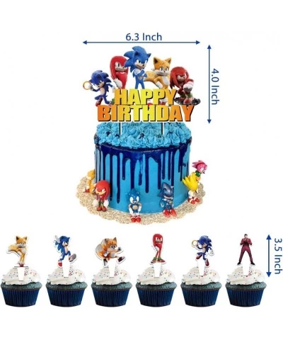 33pcs Blue Hedgehog Party Decorations Set Includes Happy Birthday Backdrop Latex Balloons birthday Tablecloth Cake Topper Cup...