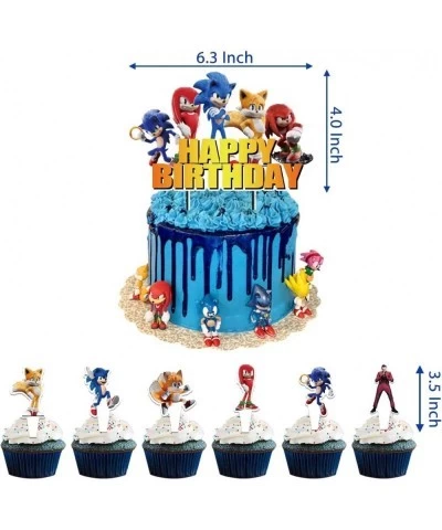 33pcs Blue Hedgehog Party Decorations Set Includes Happy Birthday Backdrop Latex Balloons birthday Tablecloth Cake Topper Cup...