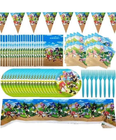 Sonic Birthday Party Supplies 82Pcs Sonic Birthday Decorations Sonic the Hedgehog Party Supplies with Plates Napkins Banner B...