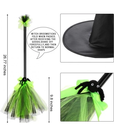 3 Pieces Halloween Witch Broom Hat Set 3 Plastic Broom Props Cosplay Broomstick with 3 Witch Wizard Hats for Halloween Costum...