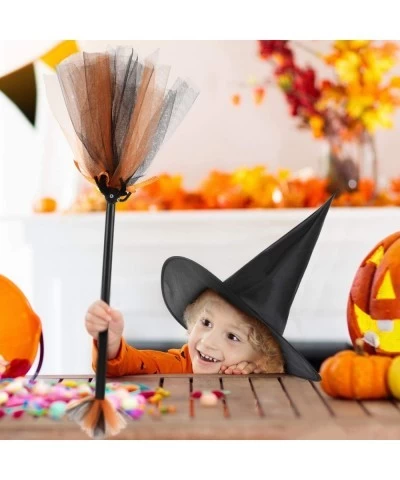 3 Pieces Halloween Witch Broom Hat Set 3 Plastic Broom Props Cosplay Broomstick with 3 Witch Wizard Hats for Halloween Costum...