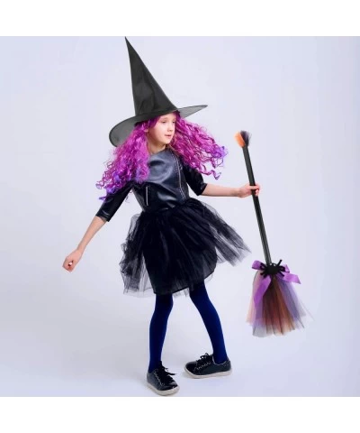 3 Pieces Halloween Witch Broom Hat Set 3 Plastic Broom Props Cosplay Broomstick with 3 Witch Wizard Hats for Halloween Costum...