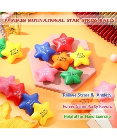 30 Pieces Motivational Star Stress Balls 2.2 Inch Stress Relief Ball with Quotes Colorful Foam Ball Inspirational Hand Exerci...