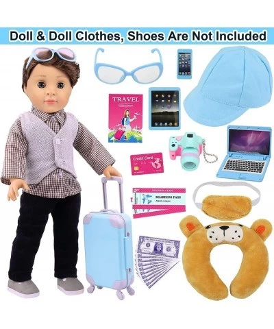 22 Pcs 18 Inch Boy Doll Clothes Suitcase Set for 18 Inch Boy Doll Accessories Travel Carrier Storage Including Suitcase Pillo...