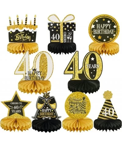 9 Pcs 40th Birthday Party Decorations Honeycomb Table centerpieces for Women Men Black and Gold for Forty Years Birthday Part...