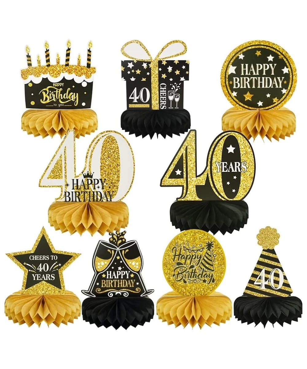 9 Pcs 40th Birthday Party Decorations Honeycomb Table centerpieces for Women Men Black and Gold for Forty Years Birthday Part...