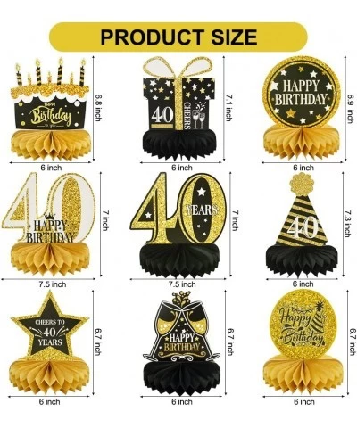 9 Pcs 40th Birthday Party Decorations Honeycomb Table centerpieces for Women Men Black and Gold for Forty Years Birthday Part...