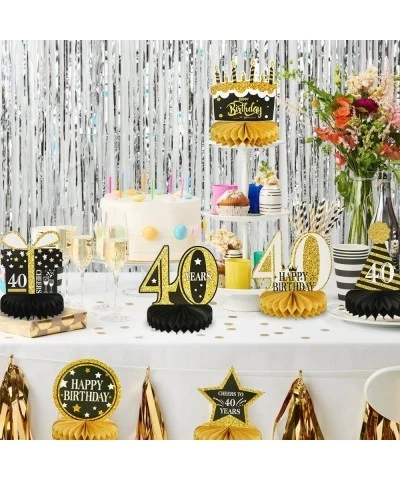 9 Pcs 40th Birthday Party Decorations Honeycomb Table centerpieces for Women Men Black and Gold for Forty Years Birthday Part...