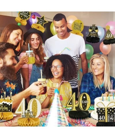 9 Pcs 40th Birthday Party Decorations Honeycomb Table centerpieces for Women Men Black and Gold for Forty Years Birthday Part...