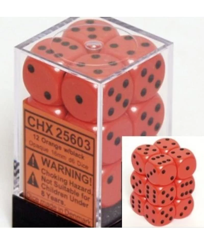 Dice d6 Sets: Opaque Orange with Black - 16mm Six Sided Die (12) Block of Dice $14.88 Game Accessories