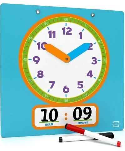 Writable Dry Erase Learning Clock for Kids with Red & Black Dry Erase Markers Write & Wipe Demonstration Clock for Kids Learn...