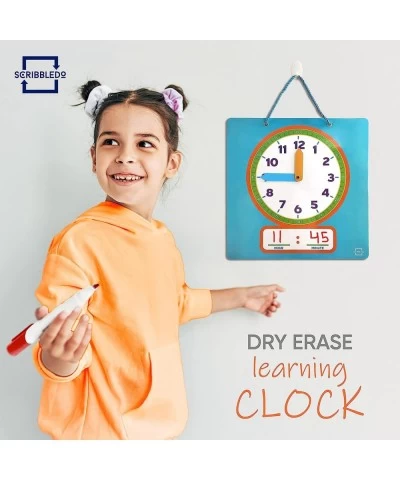 Writable Dry Erase Learning Clock for Kids with Red & Black Dry Erase Markers Write & Wipe Demonstration Clock for Kids Learn...