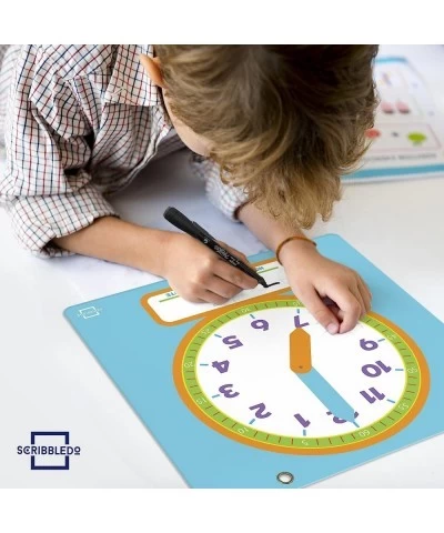 Writable Dry Erase Learning Clock for Kids with Red & Black Dry Erase Markers Write & Wipe Demonstration Clock for Kids Learn...