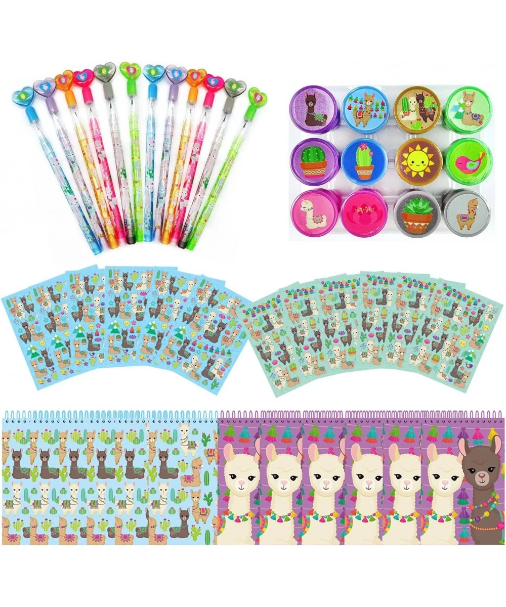 Llama Alapaca Birthday Party Favor Set (12 multi-point pencils 12 self-inking stampers 12 sticker sheets 12 small spiral note...