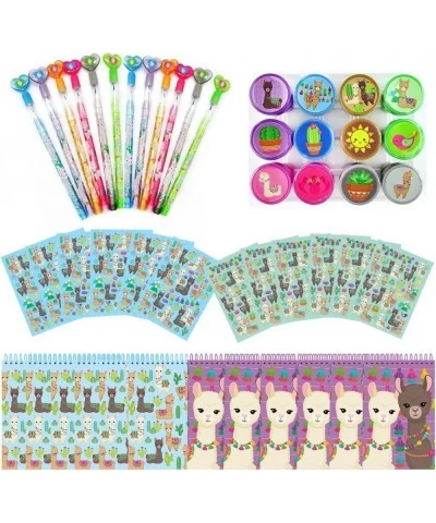 Llama Alapaca Birthday Party Favor Set (12 multi-point pencils 12 self-inking stampers 12 sticker sheets 12 small spiral note...