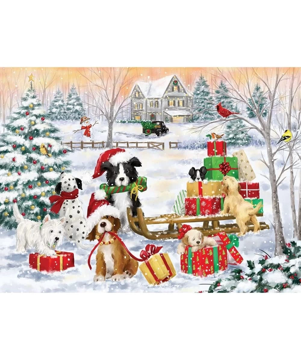 - 300 Piece Jigsaw Puzzle for Adults 18" x 24" - Dogs 300 pc Winter Presents Snow Country Trees Puppy Pet Sled Jigsaw by Arti...