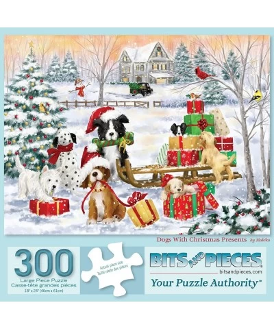 - 300 Piece Jigsaw Puzzle for Adults 18" x 24" - Dogs 300 pc Winter Presents Snow Country Trees Puppy Pet Sled Jigsaw by Arti...