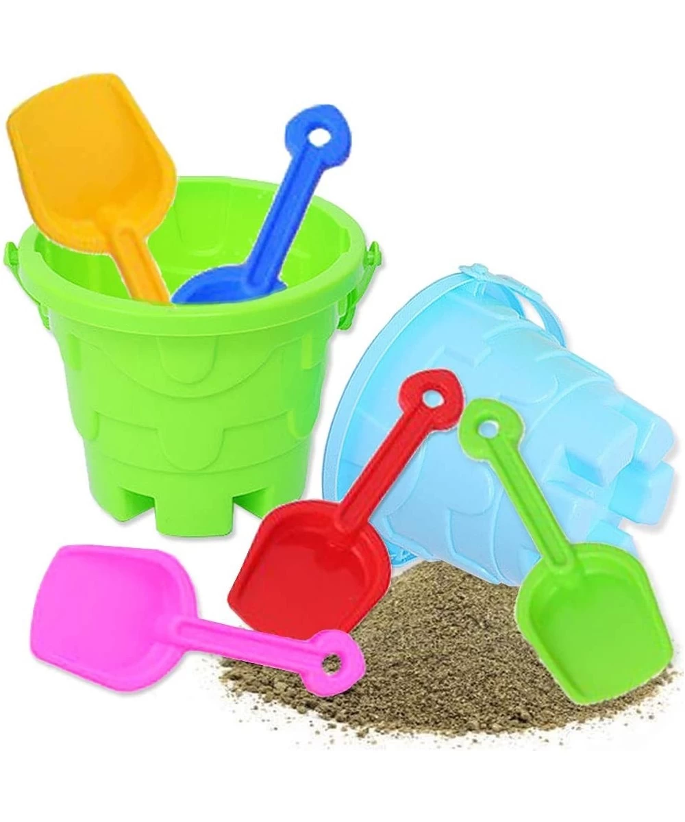 7 PCS Kids Beach Toys Set Including 2 PCS Sand Buckets and 5 Colors Sand Shovels Beach Sand Pail and Shovel Setfor Boys and G...