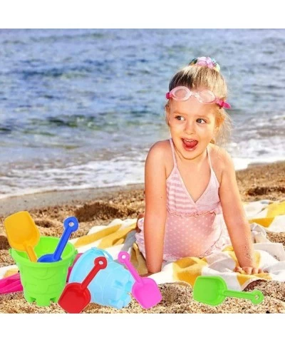 7 PCS Kids Beach Toys Set Including 2 PCS Sand Buckets and 5 Colors Sand Shovels Beach Sand Pail and Shovel Setfor Boys and G...