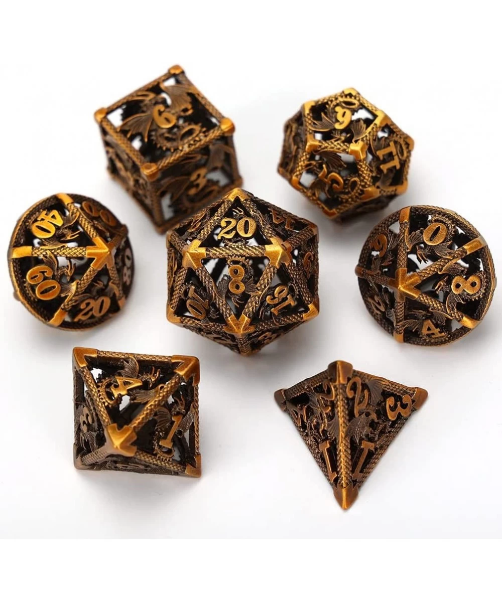 DND Dice Set 7 Pieces Hollow Metal D&D Polyhedral DND Dice for Dungeons and Dragons RPG Steampunk Dragons Role Playing Dice w...