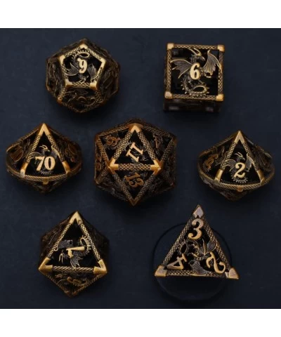 DND Dice Set 7 Pieces Hollow Metal D&D Polyhedral DND Dice for Dungeons and Dragons RPG Steampunk Dragons Role Playing Dice w...