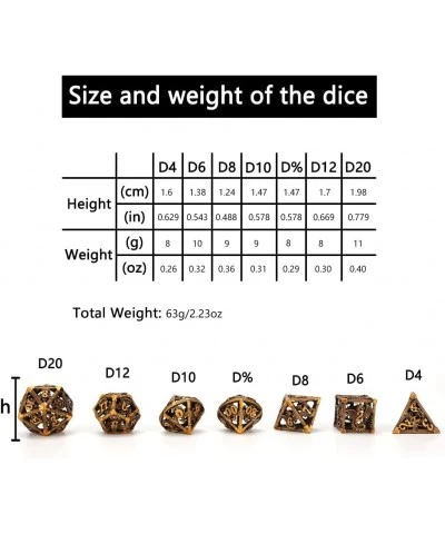 DND Dice Set 7 Pieces Hollow Metal D&D Polyhedral DND Dice for Dungeons and Dragons RPG Steampunk Dragons Role Playing Dice w...