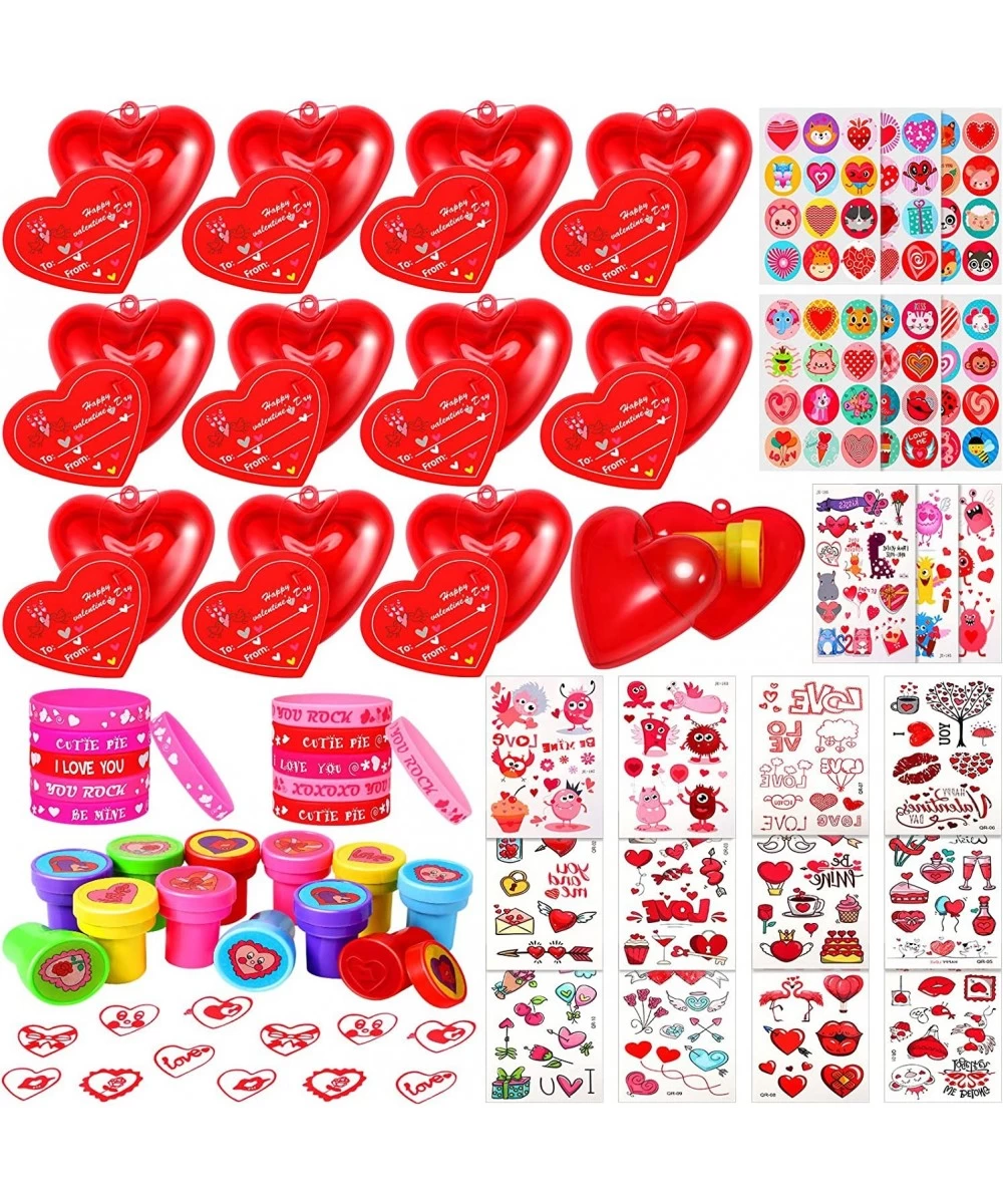 99 Pieces Valentines Party Favors Set Include Hearts Fillers Boxes with Cards Valentine Stampers Silicone Bracelets Cartoon S...