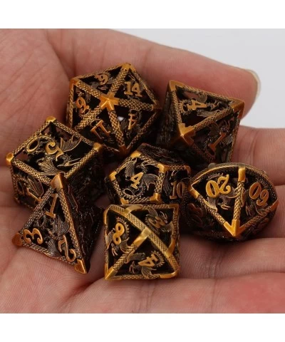 DND Dice Set 7 Pieces Hollow Metal D&D Polyhedral DND Dice for Dungeons and Dragons RPG Steampunk Dragons Role Playing Dice w...