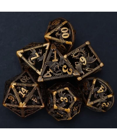 DND Dice Set 7 Pieces Hollow Metal D&D Polyhedral DND Dice for Dungeons and Dragons RPG Steampunk Dragons Role Playing Dice w...