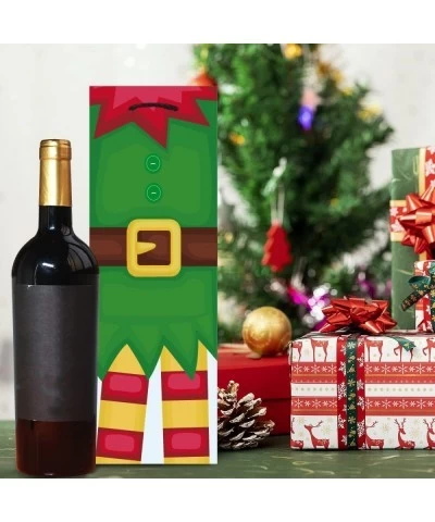 24Pcs Christmas Wine Bottle Gift Bags Set Holiday Gift Paper Bags Heavy-Duty Xmas Party Favor Reusable Wine Wrapping Bags wit...