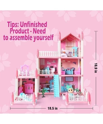 Doll House Dream House for Girls - DIY 3 Story 6 Rooms Pink Dollhouse with 6 Dolls Toy Figures Pet Dog Furniture Pretend Play...