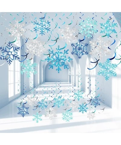 30 Pcs Winter Snowflake Foil Swirl Decorations New Year 2023 Swirls Snowflake Ceiling Hanging Decorations for Frozen Theme Wi...