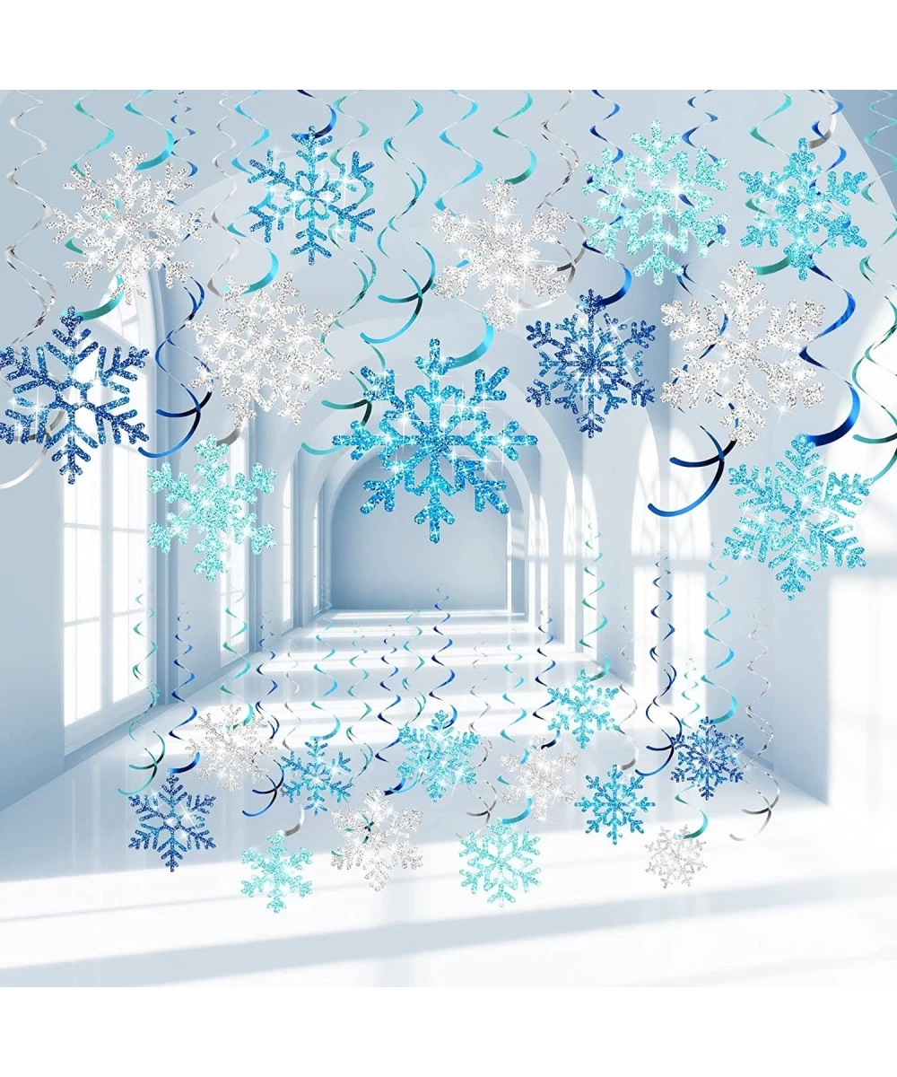 30 Pcs Winter Snowflake Foil Swirl Decorations New Year 2023 Swirls Snowflake Ceiling Hanging Decorations for Frozen Theme Wi...