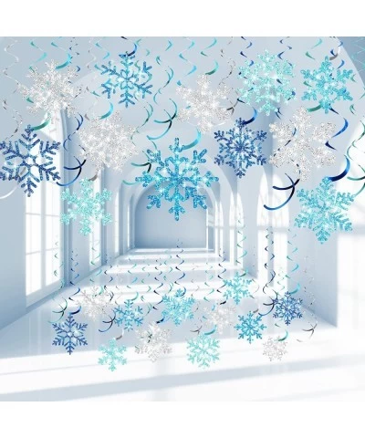 30 Pcs Winter Snowflake Foil Swirl Decorations New Year 2023 Swirls Snowflake Ceiling Hanging Decorations for Frozen Theme Wi...