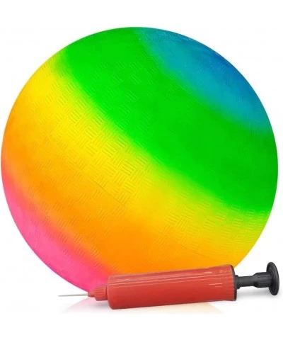 Rainbow Playground Ball for Kids with Hand Pump Bouncy 16 Inch Rubber Kick Ball for Backyard Park & Beach Outdoor Fun Beautif...