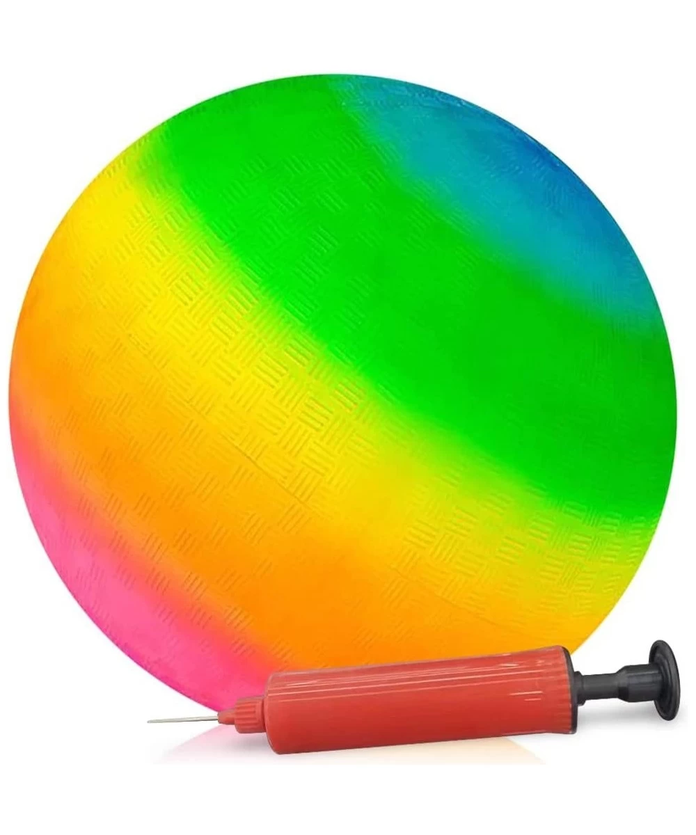 Rainbow Playground Ball for Kids with Hand Pump Bouncy 16 Inch Rubber Kick Ball for Backyard Park & Beach Outdoor Fun Beautif...