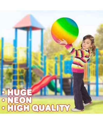 Rainbow Playground Ball for Kids with Hand Pump Bouncy 16 Inch Rubber Kick Ball for Backyard Park & Beach Outdoor Fun Beautif...