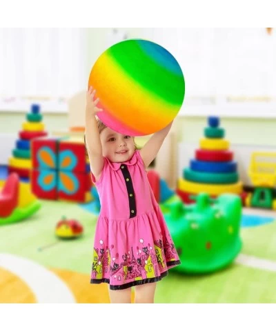 Rainbow Playground Ball for Kids with Hand Pump Bouncy 16 Inch Rubber Kick Ball for Backyard Park & Beach Outdoor Fun Beautif...