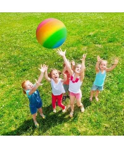 Rainbow Playground Ball for Kids with Hand Pump Bouncy 16 Inch Rubber Kick Ball for Backyard Park & Beach Outdoor Fun Beautif...