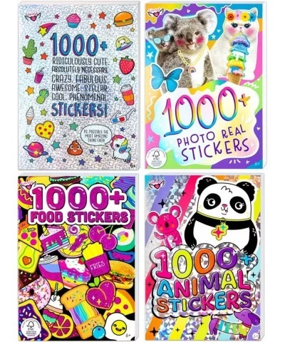 4 000+ Stickers- 4 Book Set Sticker Books for Kids Ages 6 and up Colorful and Cute Animal Food Photo Real Themed Stickers Ama...