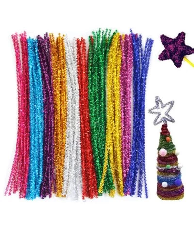 300Pcs Glitter Sparkle Pipe Cleaners Tinsel Chenille Stems 10 Colors Metallic Pipe Cleaners for DIY Crafts Arts Wedding Home ...