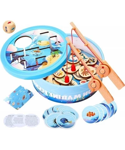 Wooden Maze Fishing Game Magnetic Fishing Puzzles with Sea Fish Knowledge Montessori Early Education Toys for 3+ Years Old Bo...