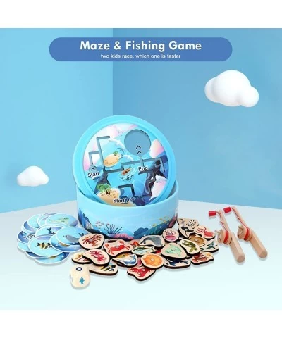 Wooden Maze Fishing Game Magnetic Fishing Puzzles with Sea Fish Knowledge Montessori Early Education Toys for 3+ Years Old Bo...