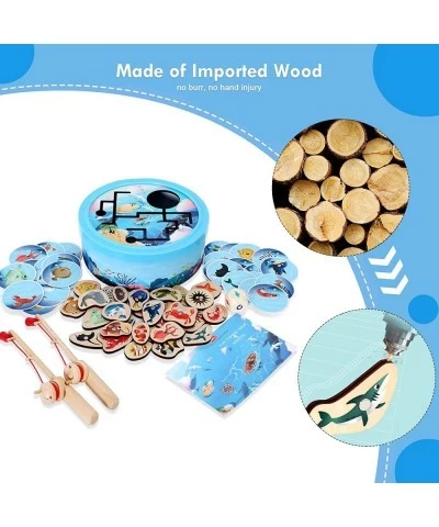 Wooden Maze Fishing Game Magnetic Fishing Puzzles with Sea Fish Knowledge Montessori Early Education Toys for 3+ Years Old Bo...