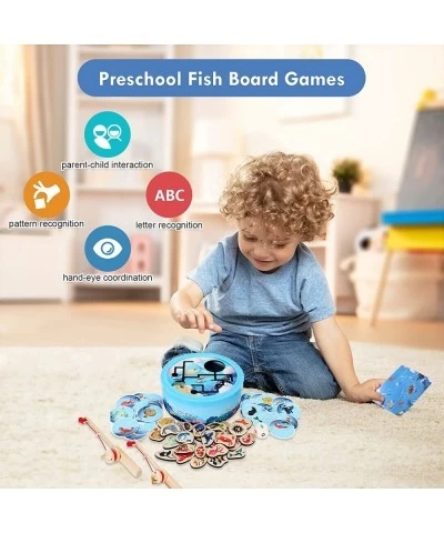 Wooden Maze Fishing Game Magnetic Fishing Puzzles with Sea Fish Knowledge Montessori Early Education Toys for 3+ Years Old Bo...